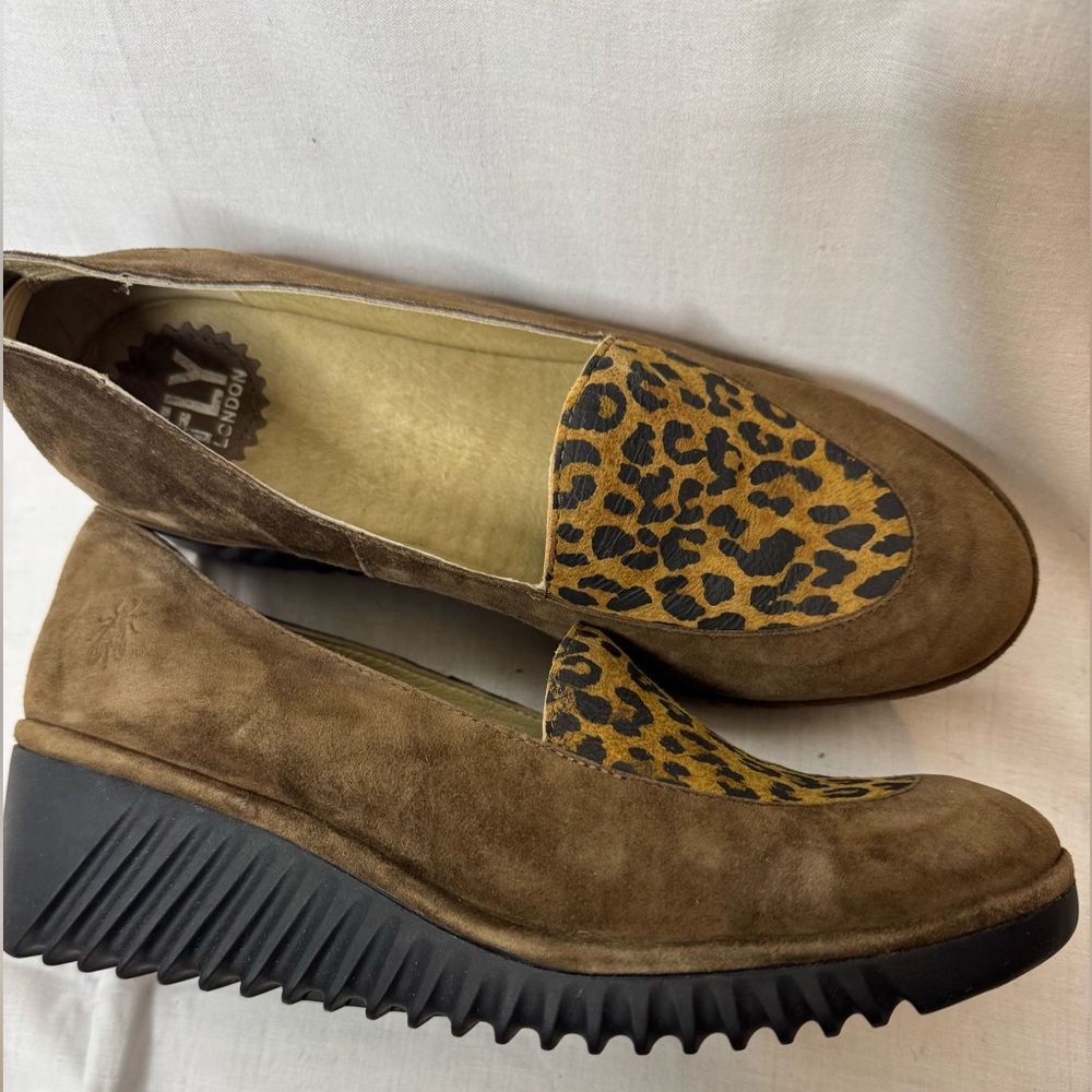 Fly London Tan Leopard Print Loafers